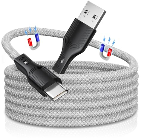 Magtame Magnetisches USB-C-Kabel, 1.5M USB-A-auf-USB-C-Kabel, USB-C-Ladekabel Schnellladekabel Kompatibel mit Samsung Galaxy S21, S20, S10, S9, S8 Plus, Note 20, 10, 9, 8, LG V50, V40, G8, G7