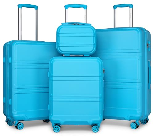 Kono Set de 4 Valises Rigide Valise Cabine 55cm + Valise Moyenne 65cm + Valise Grande 74cm avec 4 roulettes et Serrure TSA + Vanity Case, Bleu