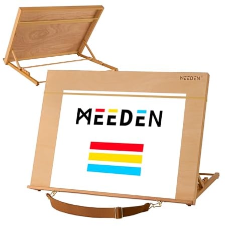 MEEDEN A2 Tischstaffelei Holz, 66x49 cm Verstellbare Staffelei Tisch aus Deutsche Buchenholz, Faltbarer Tragbarer Leinwand Ständer, Display-Staffelei für Gemälde Kunst & Handwerk