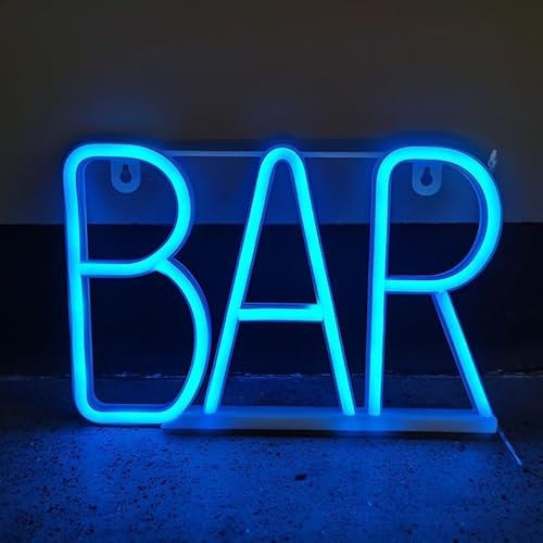Panneau néon de bar – Panneau lumineux accrocheur alimenté par USB/piles, décoration murale pour maison, pub, club (bleu bar)