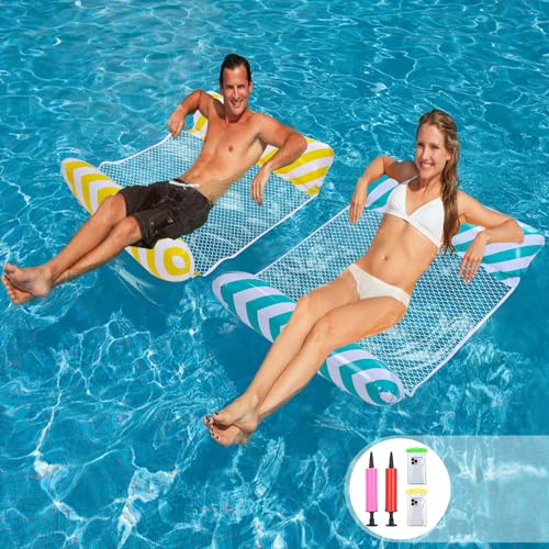 Multi Usage Flottantes Hamac, 2 Pièces Matelas Gonflable Piscine,pour Adultes Mer Plage Piscine Partie Vacances, Matelas de hamac Piscine, Hamac Gonflable pour Piscine, avec Pompe à Air Manuelle