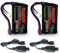 RoaringTop Batterie Li-ion 7,4V 2000mAh 2S Rechargeable avec T Plug avec 2 câbles de charge USB pour WLToys 4WD Haute Vitesse RC Voiture et la plupart des voitures RC à l'échelle 1/10,1/12,1/16 Camion