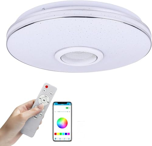 ELINKUME LED-Deckenleuchte mit Bluetooth-Lautsprecher, Smart Remote und APP-Steuerung, RGBW-Farbwechsel, einstellbar für Schlafzimmer, Wohnzimmer,Bad,Arbeitszimmer,Kinderzimmer