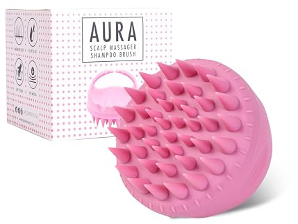 AURA Silikon Kopfhaut Massagebürste mit ergonomischem Griff – Für entspannende Kopfmassage mit Shampoo, weich und hautfreundlich, ideal für empfindliche Kopfhaut (Pink)