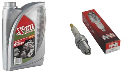X'OIL - Huile 4T - SAE 30 API SJ/CD JASO MA - 2 Litres & CHAMPION - Bougie D'Allumage CHAMPION QC12YC - Durable & Fiable - Haute Qualité - Equivalent NGK BKR5ES, NGBKR5ES
