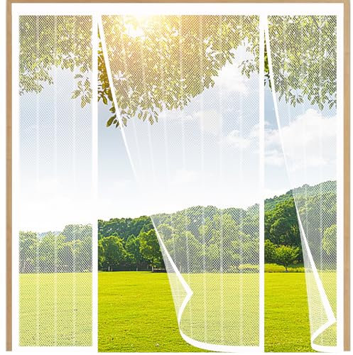 FYHDSH Moustiquaire Porte Magnétique, Magnétique Moustique, Rideau Anti Moustique,Montage Facile Et AdhéSif,Deux côtés ouverts, Pour Portes Coulissante Balcon, Double Porte Terrasse,Blanc-A-210x200cm