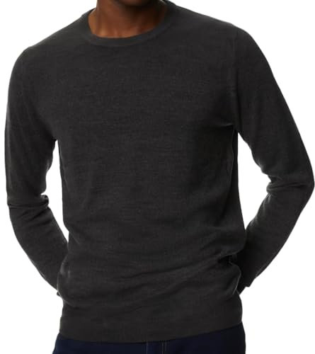MATINEE Mens Fine Knitted Luxury Supersoft Cashmere-Like Crew Neck/V Neck/Zip Neck Sweaters, Fine 12 Gauge Knit Structure (UK, Alpha, XL, Regular, Regular, Charcoal Grey Marl, Crew Neck)