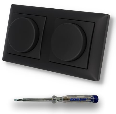 EBROM SET IDEE: EBROM 2 x LED Dimmer 1002 Universal PRO - Universal Drehdimmer - LED 3-150 Watt, dimmbare Halogen 10-400 W/VA in BBblack + Rahmen Schwarz MATT + EBROM Phasenprüfer zur Montage d.Dimmer