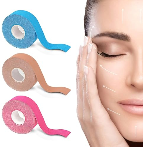 3 Stück Face Lifting Tape, 2.5cm x 5m Tape Falten Gesicht, Anti Falten Pflaster, Zornesfalte Pflaster, Frownies Facial Patches für Straffung und Straffung der Haut