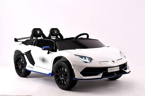 Kinderfahrauto Elektro Lamborghini Aventador SVJ Xago 2 Sitzer - lizenziert - 12V7AH 2,4Ghz+Ledersitz+Eva (Weiss)