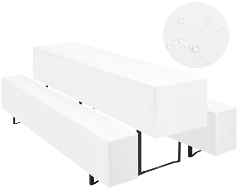 Teruntrue Bierzeltgarnitur Set 3tlg. wasserdichte Hussen für Bierzeltgarnitur 220 x 70cm – 1 Husse Biertisch + 2 Bierbank in Weiß - Biertischhusse Bierbankhusse Biertisch – 220x70cm Weiß