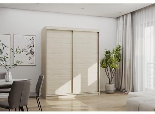 Fabryka Mebli Idźczak - Armoire Porte Coulissante avec Penderie 160 cm Bono 04, Placard Chambre - Chêne Sonoma/Chêne Sonoma