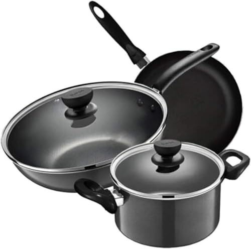 RUVOO Juego de Ollas Ollas Cocina Juego De 3 Ollas Y Sartenes, Sartén Antiadherente, Sartén Antiadherente, Juego De Ollas, Sartén De Fondo Plano, Olla para Sopa Ahorro de Espacio