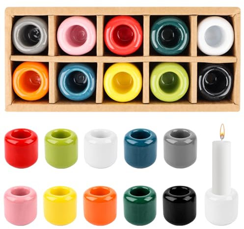 Mini Kerzenhalter mit 1.8cm Bohrung, Keramik Kerzenständer Stabkerzen, 10 Stück Kerzenhalter Stabkerze, Weiß Stabkerzenhalter aus Keramik für Altarzeremonien, Kerzenbeleuchtung Innendekoration (Bunt)