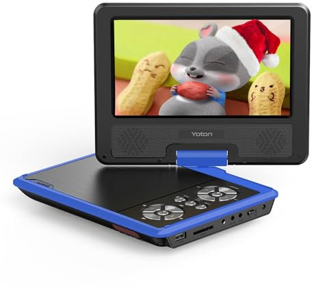 YOTON Lecteur DVD Portable 9,5,Écran Rotatif HD 7,5,Chargeur Voiture Inclus,Double Haut-parleurs,Batterie Rechargeable 4-6h,Compatible USB/SD/Synchro TV,Parfait pour Enfants et Voyages