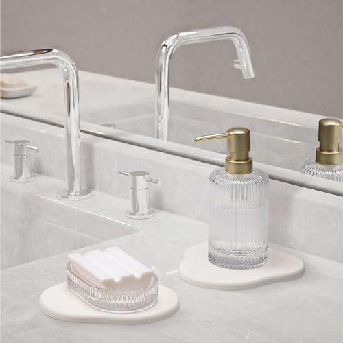 Navaris Plateau en diatomite - Lot 2x plateau organisateur pour évier cuisine salle de bain à séchage rapide - Sous verre porte eponge porte savon vaisselle pierre de diatomée