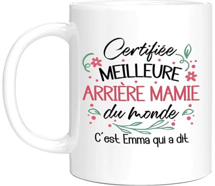 HALUMI Mug Nom Personnalisé Arrière Grand Mère - Tasse Originale Personnalisée Certifiée Meilleure Arrière Mamie Du Monde - Idée Cadeau Annonce Grossesse Enceinte Bébé - Mug Ceramique 330ml 440ml