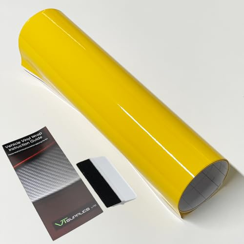 Gloss Car Vinyl Wrap [Self Adhesive Air Release Film] with Squeegee Tool - Outdoor Rated for Car Automotive Use (Yellow, 30 x 152cm)