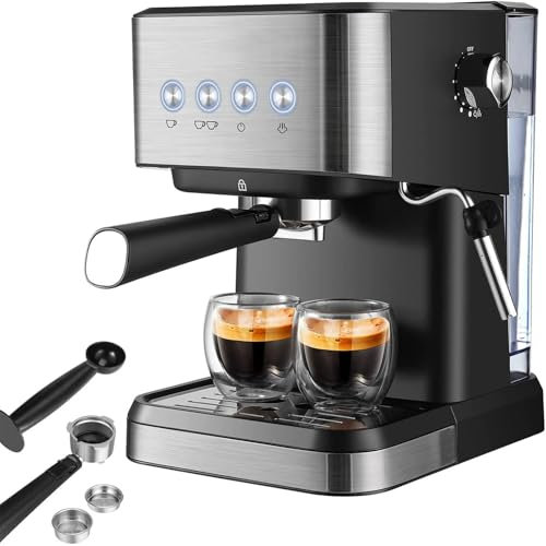 Espresso Machine, Stainless Steel Espresso Maker with Milk Frother, Two-In-One Filter Holder and 1.5 L removable Water Tank, Intelligent Temperature Control With for Latte, Cappuccino, Machiato,20 Ba