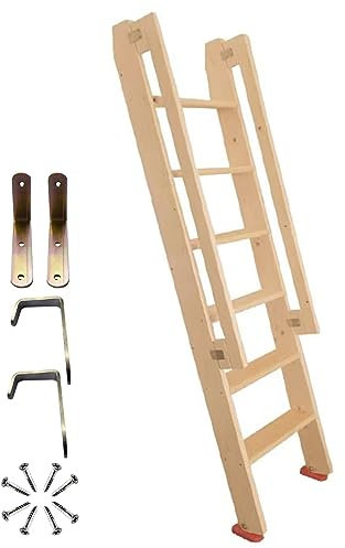 3.7 Wide Rungs Top Bunk Ladder, 2 Handrails Loft Bed Ladder for Kids Disabled Elderly, Solid Wood Climbing Ladder with Hook Brackets, Rubber Foot Pads, Replacement Ladder Only (Si