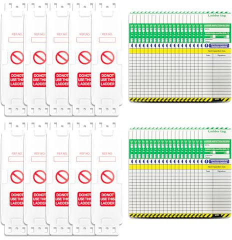 Ladder Tags,10 Holders and 40 Ladder Inspection Tag Inserts,Safety Ladder Inspection Tags and Holder Set for Indoor & Outdoor All Ladder Types Protect