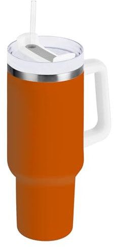 CHIFIGNO 30 Oz Tumbler with Handle and Straw Lid Burnt Orange Insulated Stainless Steel Reusable Coffee Mug Travel Cup Tumbler Cups for Women Men him her