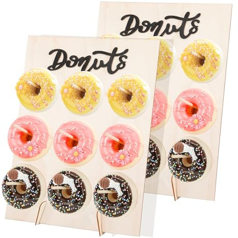 Donut Ständer Holz Donut Wand Hochzeit Display Stand 9 Löcher Donut Halter Board für Geburtstage Partys Hochzeiten Konditoreien Dekoration 2 Stück Schwarze Buchstaben