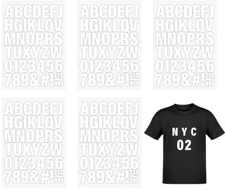 5 Sheets Iron on Letters, Heat Transfer Letters Personalised Printing Iron On Transfers, Iron on Letters for Clothes, Alphabets Decoration for Sport Jerseys T Shirts Team Name Clothes Slogan