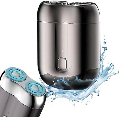 Elektrischer Rasierer, Mini Rasierer Herren Elektrisch,IPX7 Wasserdicht Elektrischer Rasierer Herren,Elektrorasierer Herren 2 in 1 Wasserdicht Kabellos Rotationsrasierer (Grau)