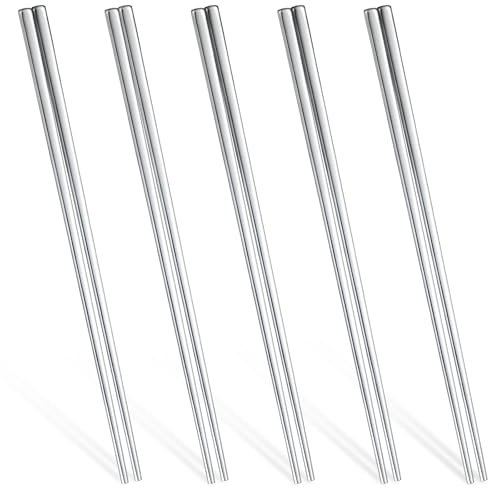 5 Paar Essstäbchen Edelstahl, 23,5 cm Stäbchen Zum Essen Metall Essstäbchen Wiederverwendbar Ess Stäbchen Spülmaschinenfest Ess Stäbchens Edelstahl Für Die Küche Zu Hause Hotel Restaurant (Silber)