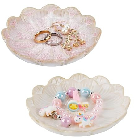 Amasawa 2 Pièces Plat à Bijoux en Céramique, Plateau Bijoux en Forme,Plateau à Bijoux en Forme de Fleur de Lotus Support, pour la Décoration Intérieure de Mariage Cadeau Bijoux de Stockage (A)