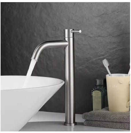 Robinet Lavabo Eau Froide, Haut 29cm, Acier Inoxydable, Flexible de 60 cm inclus, Style Moderne, Lave main, lavabo WC, Uniquement Eau Froide (Chromé)