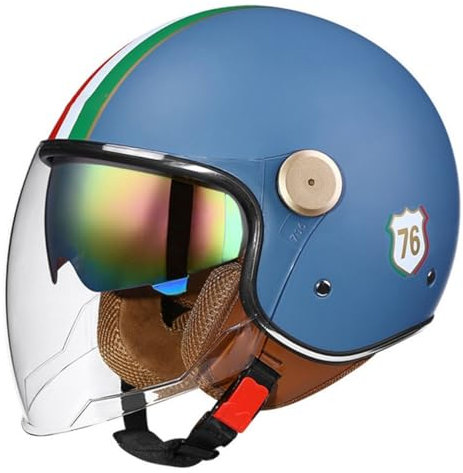 Casco Abierto Unisex-Adulto Motocicleta 3/4 Doble Visera Estilo Retro Vintage Modular Aprobado Dot/ECE