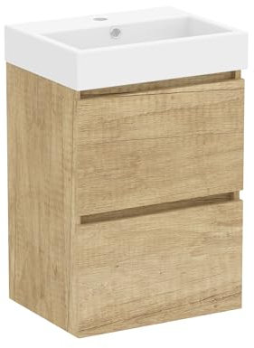 Baikal Mueble de Baño Mini. Mueble MONTADO. 2 Cajones Suspendido con Lavabo. Armario de Baño. Lavabo Ceramico. 45cm Nature.