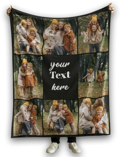 Ferocity Personalisierte Foto Decke mit 8 Eigenen Fotos 70x100 cm Sofadecke; Super Weiche Extra Gemütliche Kuscheldecke für die Familie Freunde Geschwister Lustiges Geschenk; Schwarze Collage [081]