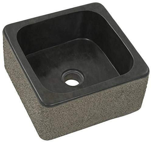 Lavabo carré 30 x 30 x 15 cm en Pierre de rivière Naturelle, Design Rustique, pour Salle de Bain ou Cabinet de Toilette, Noir