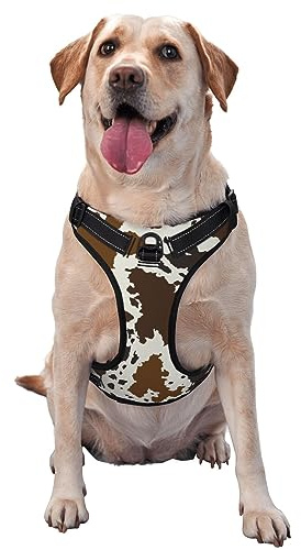 Hundegeschirr mit Milchkuh-Print in Braun, Anti-Zug-Geschirr, verstellbar, für den Außenbereich, für Training, Spazierengehen, kein Würgen