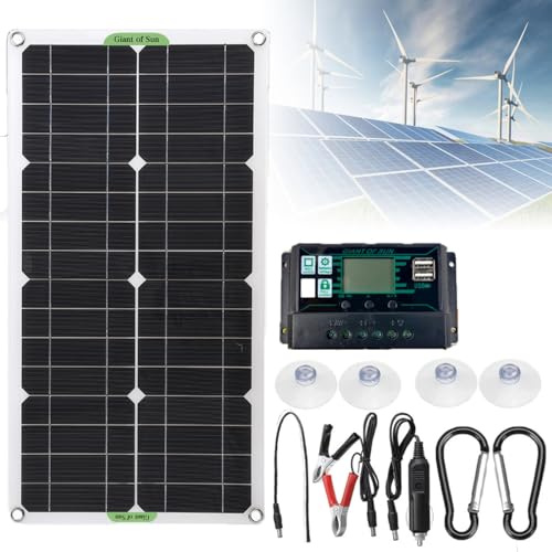 Kit De Panneau Solaire 250/500W – Contrôleur 10/20/30A, Panneau Solaire Monocristallin, Avec 4 Ventouses Et 2 Mousquetons, Double USB, Pour Chargement De Batterie 12V/24V,30Acontroller-250W