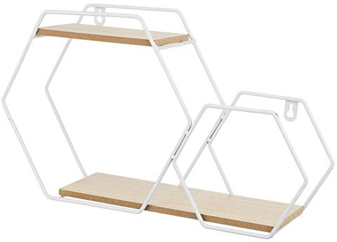 BOFIBO Schweberegale Wand Clapboard Eisen Metall Wandregal Hexagon Geometric Gold- Storage Rack Hanging-Anzeigen- Halter for Küche Badezimmer Home Decoration Regale, 3 Farben(Blanc)