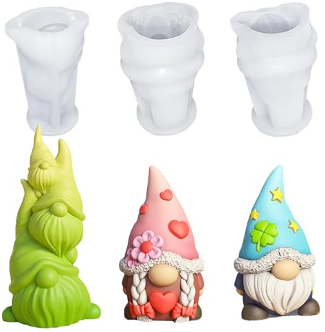 GmwyCzV 3 Stück Silikonform Weihnachten Wichtel, 3D Kerzenform Silikon Gießform Wichtel, DIY Ostern Gießformen Silikon Weihnachten, für Weihnachtsdeko, Aromatherapie Kerzen, Handarbeit