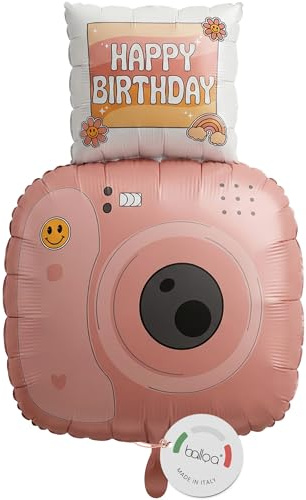 balloa Folienballon Boho Kamera Happy Birthday, XXL Geburtstagsdeko, 58 cm | Kamera-Motiv im Boho-Stil mit Happy Birthday Schriftzug, XXL, heliumgeeignet, ungefüllt, originelle Geburtstagsdeko