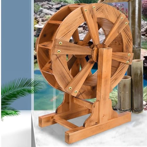 Fuente hidráulica de madera con ruedas de agua, para exteriores en cascada con soporte, decoración de jardín pequeña para piscina o patio, elemento de cascada de 40 cm