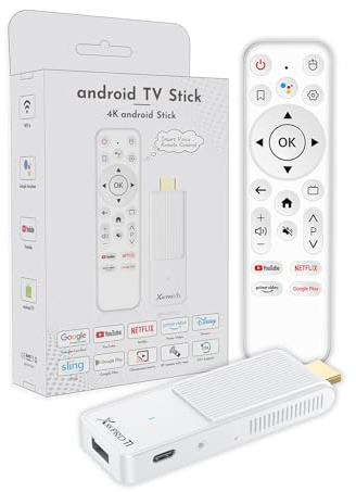 GREVA Android TV Stick 4K Ultra HD Streaming Dispositivo 2026 Ultimo Android 14.0 TV Stick Box 2GB 16GB HDR/AV1/2.4G/5G WiFi/BT 5.0, Smart Streaming Media Player con telecomando vocale, bianco