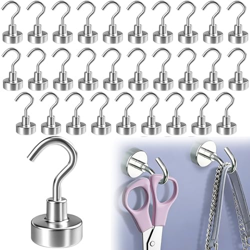 Xiciki 30Pcs Magnetic Hooks, Neodymium Magnet Hooks for Cruise Cabins, Heavy Duty No Drilling for Ship, Cruise, Kitchen, Garage, Office, Fridge, Keys, Tools, Clothes and Home Organization 10kg/22lb
