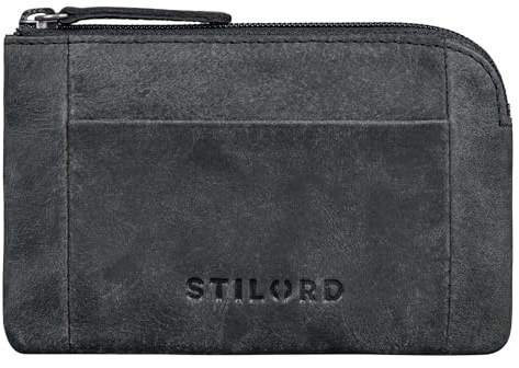 STILORD Jannik Vintage Schlüsselmäppchen Leder Schlüsseletui mit Extra Münzfach | Schlüsselmäppchen Echtleder Schlüsseltasche mit Reißverschluss | Mit RFID Schutz Farbe:anthrazit
