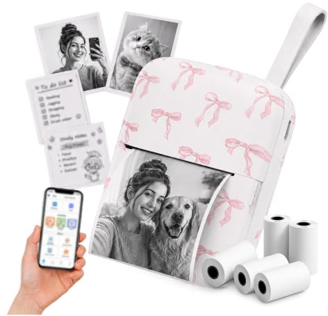 Pink Sky MVMT Mini Drucker Sticker Maker, Tragbarer Bluetooth Thermodrucker mit 3 Papierrollen & 2 Aufkleberrollen, Winziger Drucker für Fotos, Etiketten, Kompatibel mit Telefonen & Tablets