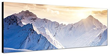 Wandbild auf Leinwand als Panorama in 150x50cm Österreich Berggipfel Schnee Sonnenlicht