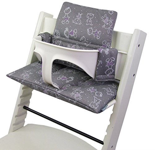 Sitzkissen Ersatzbezug Bezug Kissen-Set Sitzverkleinerer kompatibel mit Stokke Tripp Trapp für Hochstuhl-Kinderstuhl Mod. 2 (Hellgrau W. Figuren)