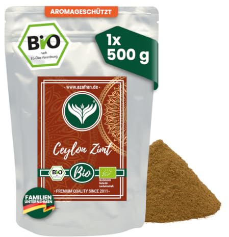 Azafran BIO Ceylon Zimt gemahlen/Zimtpulver Sri Lanka, wenig Cumarin 500g | Mild-süßlich für Milchreis, Porridge, Gebäck, Kaffee & Desserts