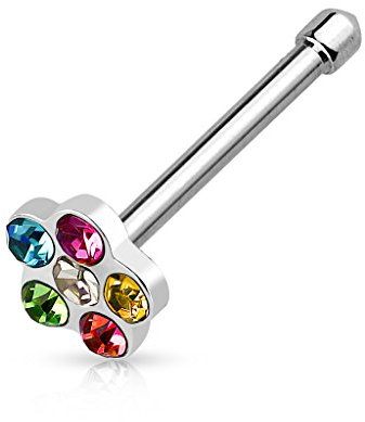 Paula & Fritz® Nasenpiercing-s Stecker Piercing-s Nase Silber Nasen-Ring Nostril Spirale Nasenflügel Schmuck Chirurgenstahl Kristall Bunt 0,8-mm 6-mm